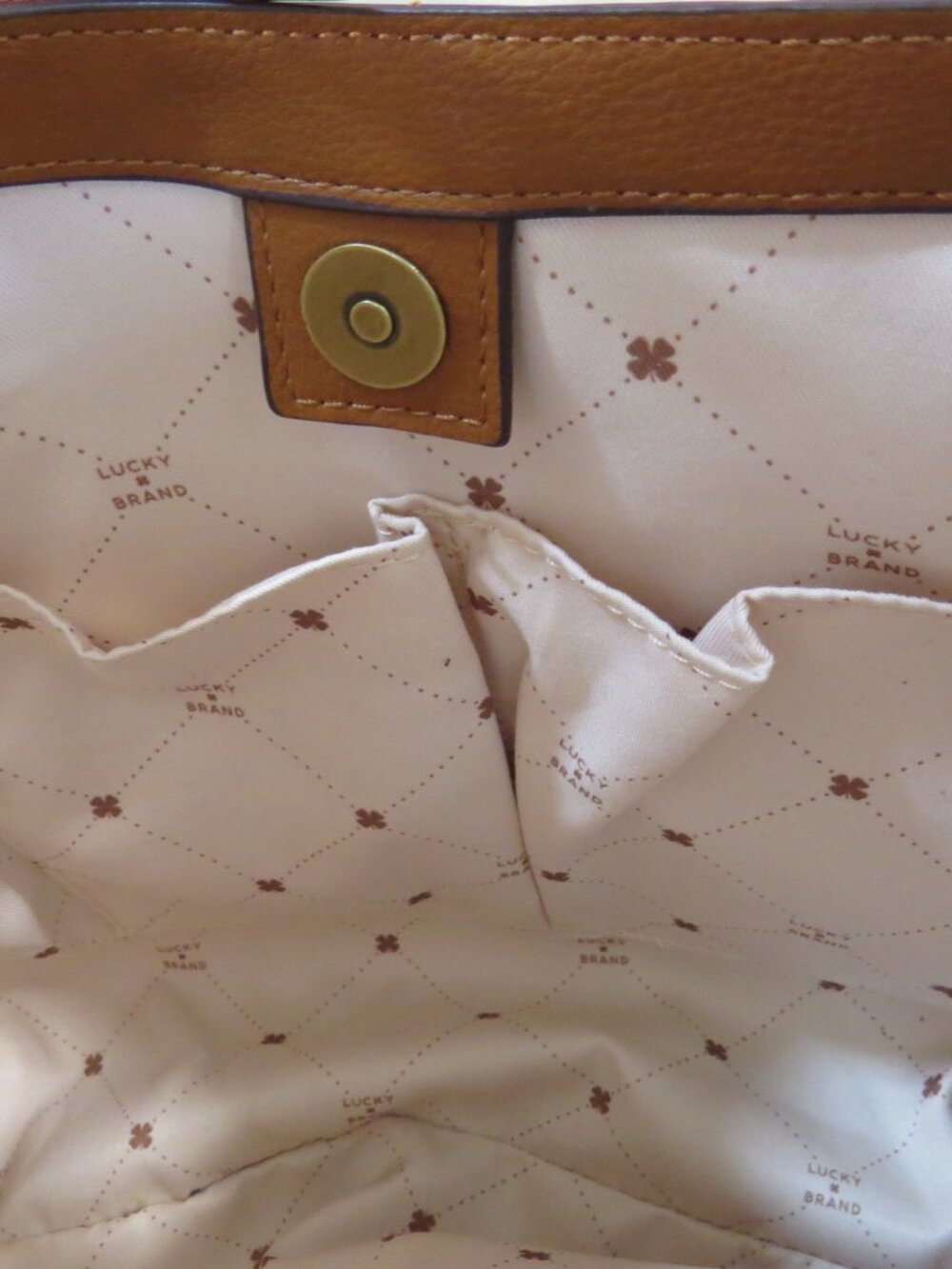 Lucky Brand Large Tan Faux Leather Tote Shoulder Crossbody Bag - Picture 12 of 16